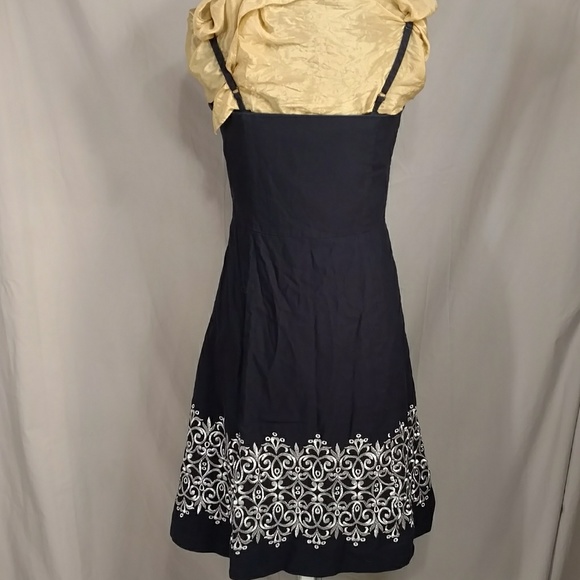 Navy Blue Sundress Embroidered Straps r Strapless Dress Classy Quality LOFT sz 8 - Picture 4 of 8